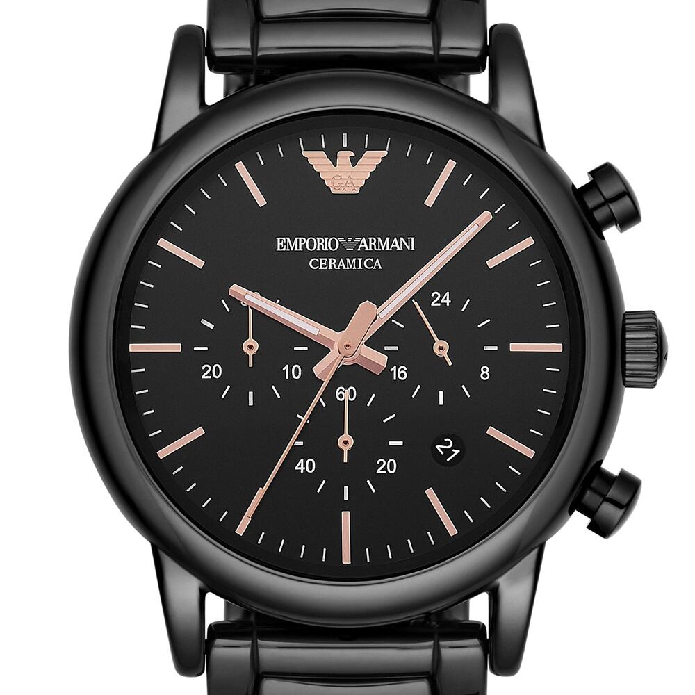 Emporio Armani Black Ceramic Watch with Rose Gold Accents